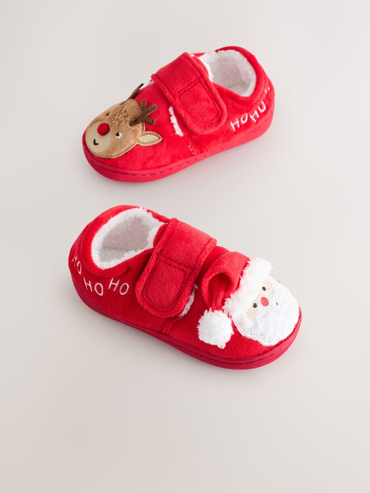 Red/White Christmas Warm Lined Cupsole Slippers - Image 1 of 5