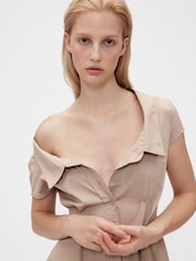 GapStudio Beige Poplin Maxi Shirt Dress - Image 4 of 7