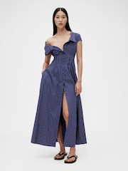 GapStudio Blue Dot Poplin Maxi Shirt Dress - Image 1 of 7