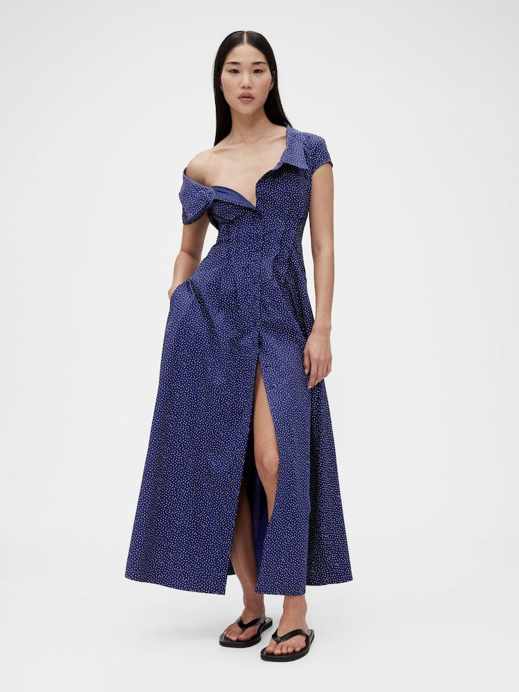 GapStudio Blue Dot Poplin Maxi Shirt Dress - Image 1 of 7
