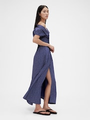 GapStudio Blue Dot Poplin Maxi Shirt Dress - Image 3 of 7