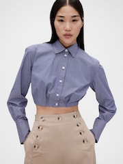 GapStudio Blue Stripe Poplin Cropped Shirt - Image 1 of 7