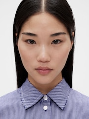 GapStudio Blue Stripe Poplin Cropped Shirt - Image 4 of 7