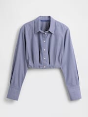 GapStudio Blue Stripe Poplin Cropped Shirt - Image 6 of 7