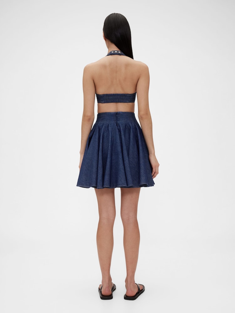 GapStudio Dark Wash Blue Pleated Denim Mini Skirt - Image 2 of 6