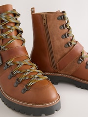 Tan Brown Leather Forever Comfort® Buckle Trim Lace Up Boots - Image 10 of 11