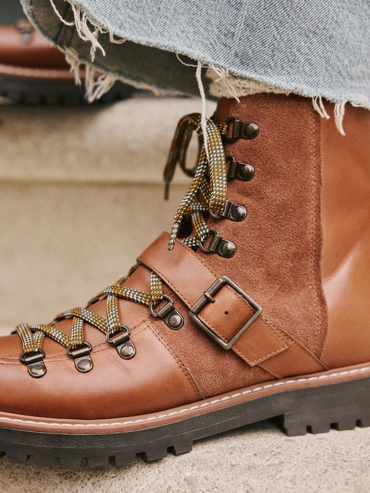 Tan Brown Leather Forever Comfort® Buckle Trim Lace Up Boots - Image 11 of 11 Tan Brown Leather Forever Comfort® Buckle Trim Lace Up Boots - Image 11 of 11