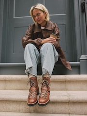 Tan Brown Leather Forever Comfort® Buckle Trim Lace Up Boots - Image 2 of 11