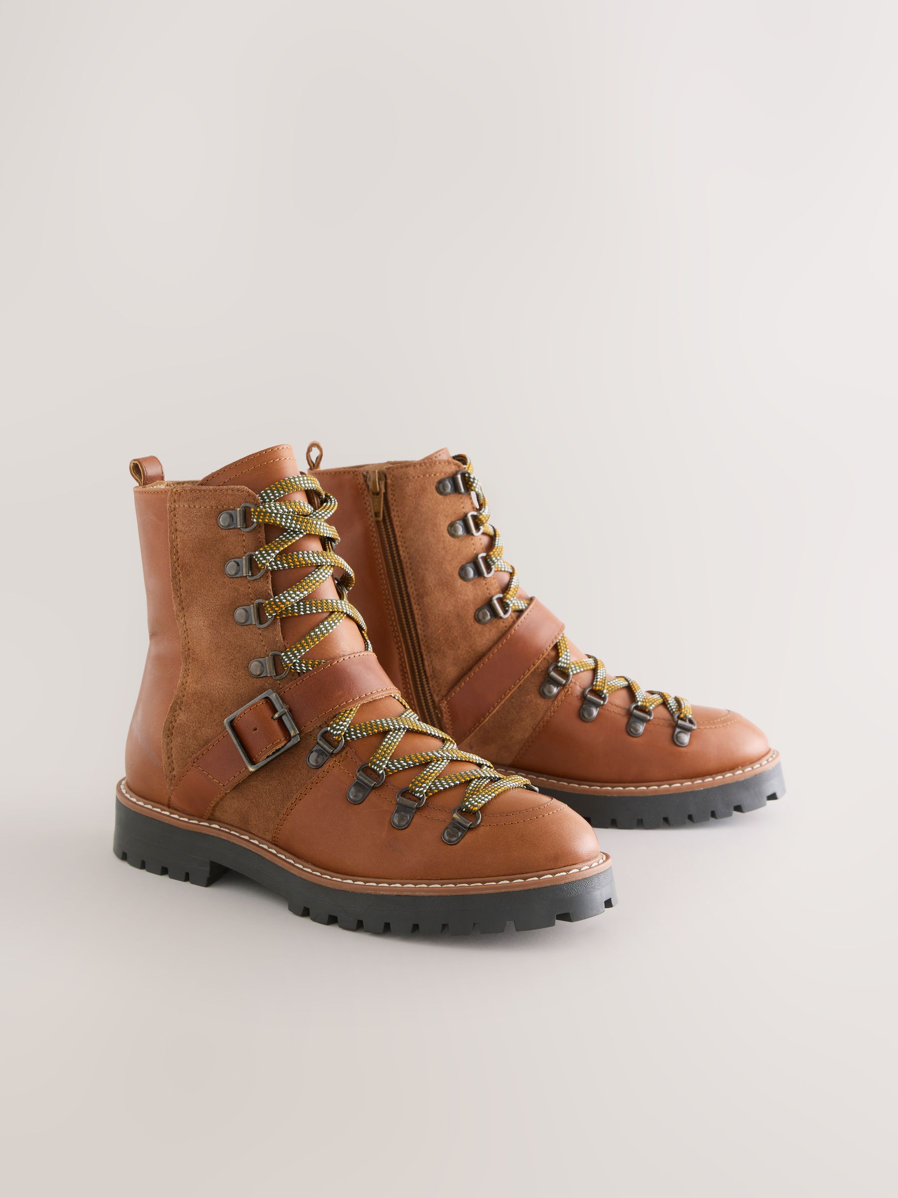 Buy Tan Brown Leather Forever Comfort® Buckle Trim Lace Up Boots