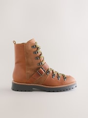 Tan Brown Leather Forever Comfort® Buckle Trim Lace Up Boots - Image 8 of 11