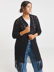 Simply Be Black Fringe Detail Cardigan - Image 1 of 4