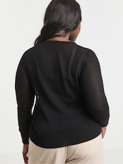Simply Be Black Sheer Knit Crew Neck Boxy Cardigan - Image 2 of 4