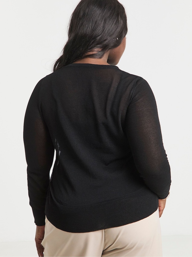 Simply Be Black Sheer Knit Crew Neck Boxy Cardigan - Image 2 of 4