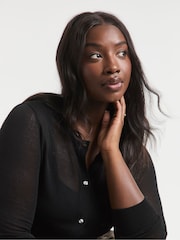Simply Be Black Sheer Knit Crew Neck Boxy Cardigan - Image 4 of 4