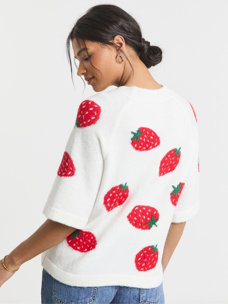 Simply Be White Fruit Print Half Sleeve Knitted Jumper - Image 2 of 4