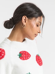 Simply Be White Fruit Print Half Sleeve Knitted Jumper - Image 3 of 4