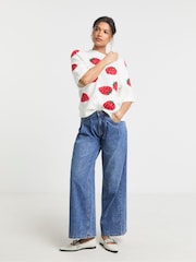 Simply Be White Fruit Print Half Sleeve Knitted Jumper - Image 4 of 4