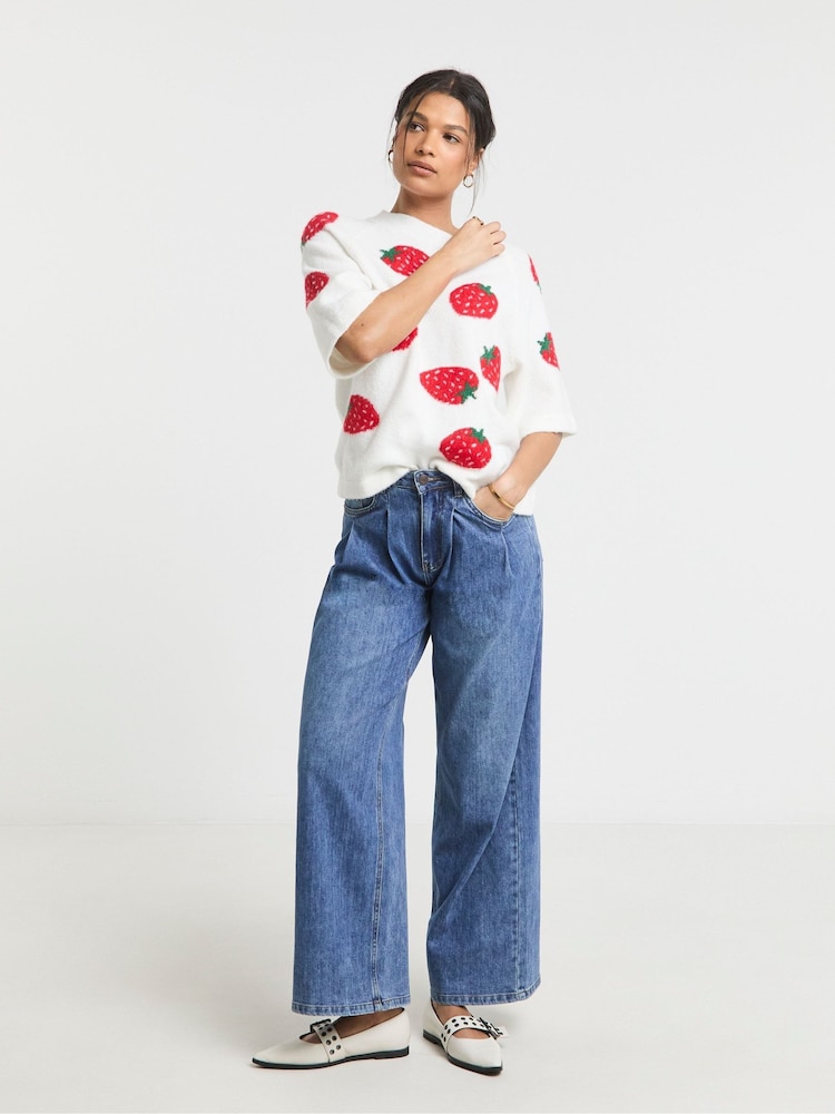 Simply Be White Fruit Print Half Sleeve Knitted Jumper - Image 4 of 4