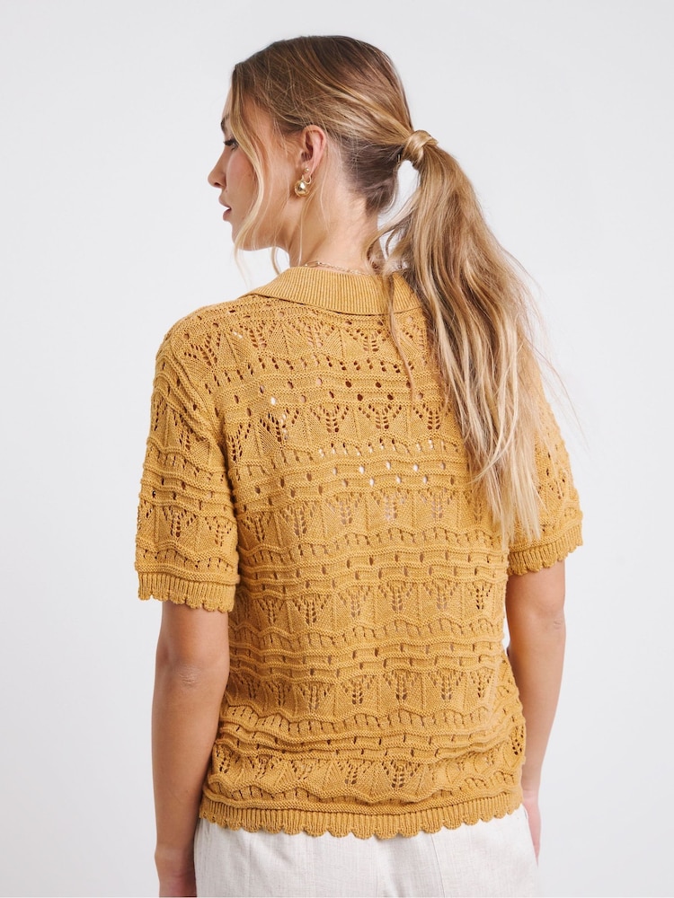 Simply Be Yellow Collared Crochet Cardigan - Image 2 of 4