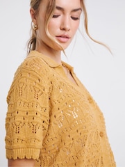 Simply Be Yellow Collared Crochet Cardigan - Image 3 of 4