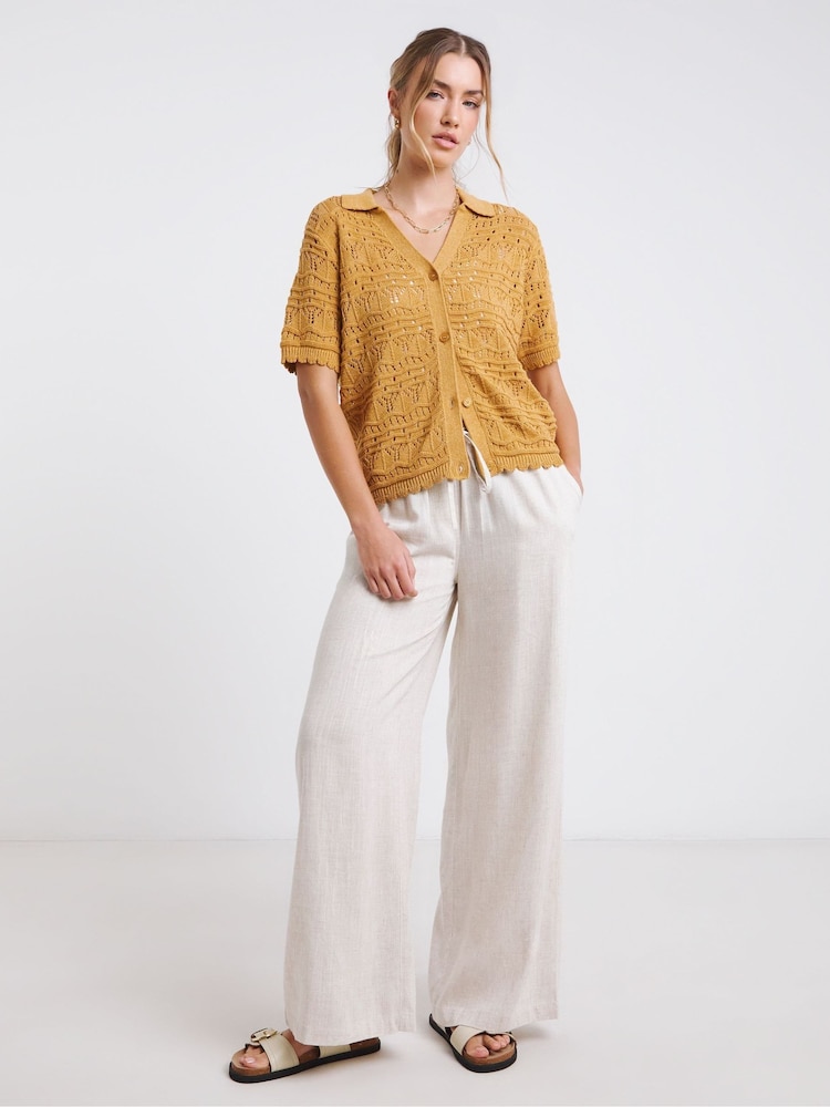 Simply Be Yellow Collared Crochet Cardigan - Image 4 of 4