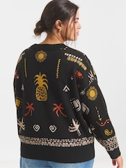 Simply Be Black Palm Print Cardigan - Image 2 of 4