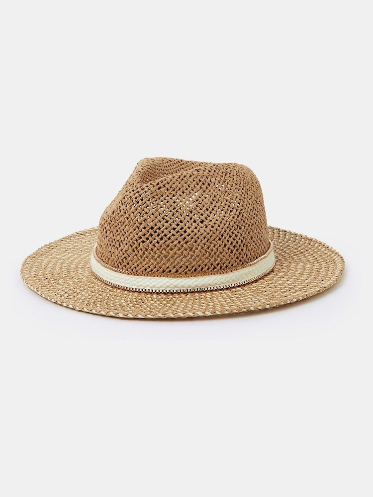 Accessorize Natural Chain Trim Fedora Hat - Image 1 of 2