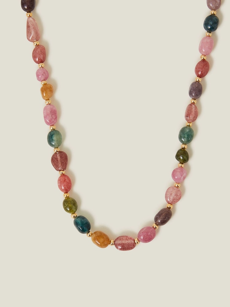 Accessorize Gold Tone 14ct Plated Tourmaline Pebble Necklace - Image 1 of 2