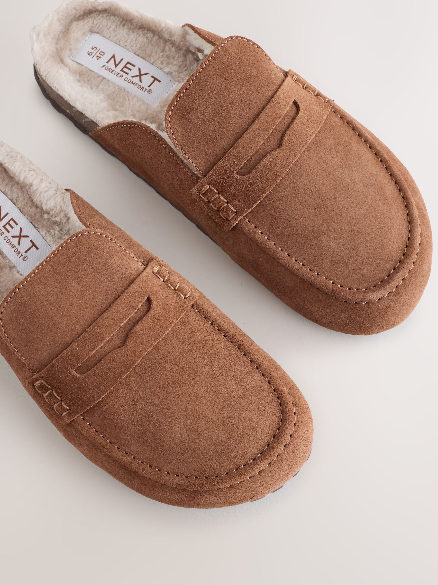 Buy Tan Brown Forever Comfort® Leather Faux Fur Lined Footbed