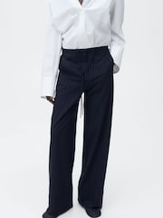 Mango Navy Chalk Stripe Straight Trousers - Image 1 of 7