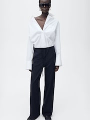 Mango Navy Chalk Stripe Straight Trousers - Image 2 of 7