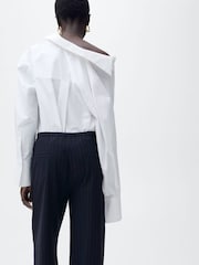Mango Navy Chalk Stripe Straight Trousers - Image 4 of 7