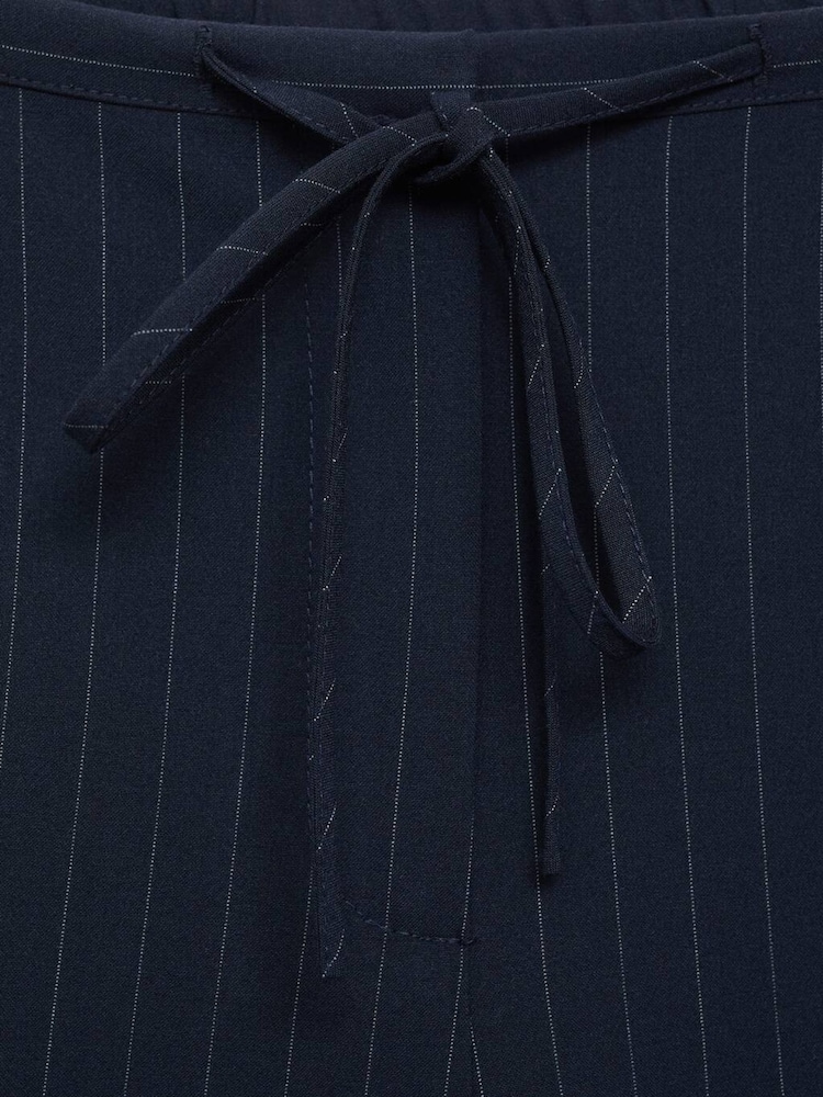 Mango Navy Chalk Stripe Straight Trousers - Image 7 of 7 Mango Navy Chalk Stripe Straight Trousers - Image 7 of 7