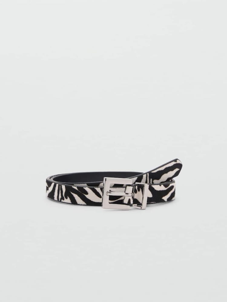 Mango Black Zebra Animal Texuted Slim Belt - Image 1 of 3