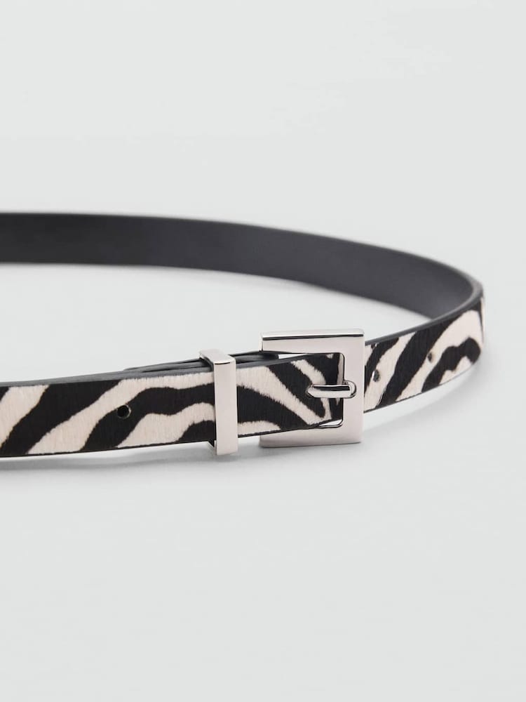 Mango Black Zebra Animal Texuted Slim Belt - Image 2 of 3 Mango Black Zebra Animal Texuted Slim Belt - Image 2 of 3