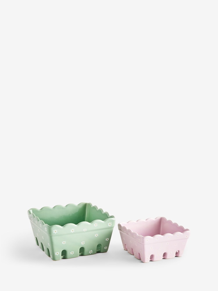 Set of 2 Green floral Berry Storage Baskets - Image 5 of 5 Set of 2 Green floral Berry Storage Baskets - Image 5 of 5
