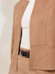 Lipsy Brown Suedette Cropped Collarless Blazer - Image 2 of 4