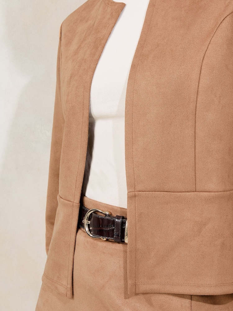 Lipsy Brown Suedette Cropped Collarless Blazer - Image 2 of 4