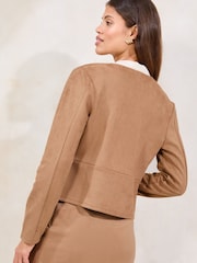 Lipsy Brown Suedette Cropped Collarless Blazer - Image 4 of 4