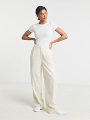 Simply Be Cream Linen Pinstripe Trousers - Image 1 of 4