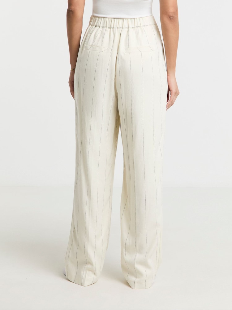 Simply Be Cream Linen Pinstripe Trousers - Image 2 of 4
