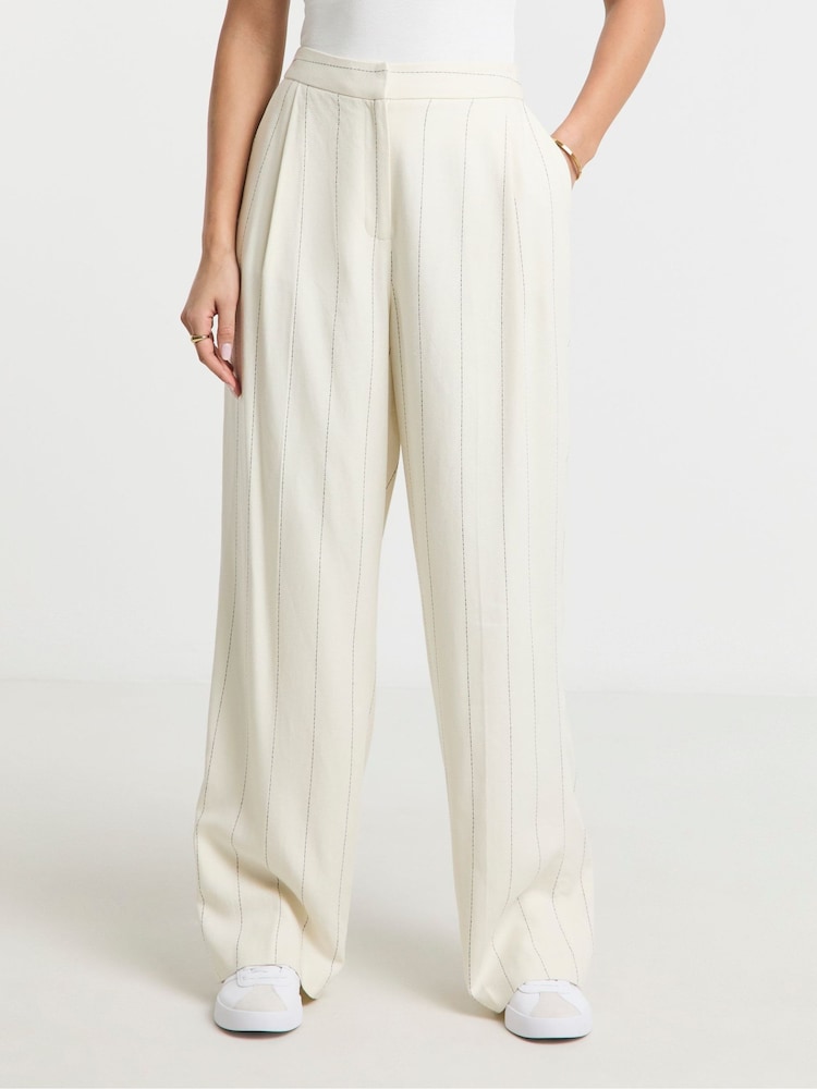 Simply Be Cream Linen Pinstripe Trousers - Image 4 of 4