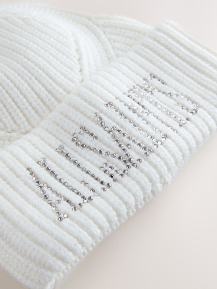 smALLSAINTS Cream Diamanté Beanie and Gloves Set - Image 2 of 4