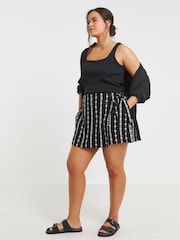 Simply Be Black Embroidered Linen Wrap Skirt - Image 1 of 4