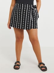 Simply Be Black Embroidered Linen Wrap Skirt - Image 4 of 4