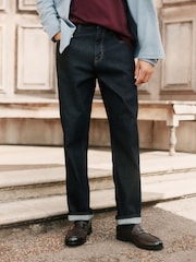 Blue Indigo Rinse Straight Fit Signature Brushed Cosy Denim Jeans With Wool - Image 1 of 3