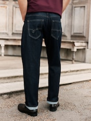 Blue Indigo Rinse Straight Fit Signature Brushed Cosy Denim Jeans With Wool - Image 3 of 3