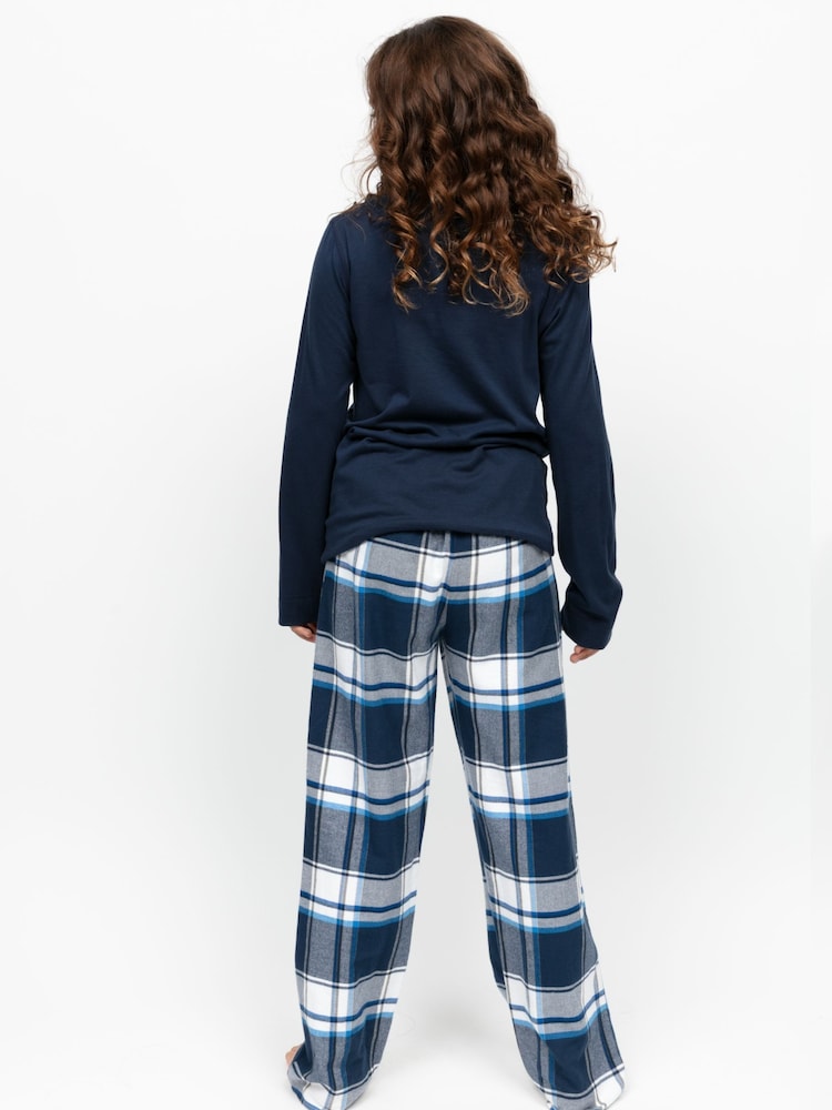 Cyberjammies Blue Minijammies Check Bottoms and Long Sleeve Slouch Top Pyjamas Set - Image 2 of 3