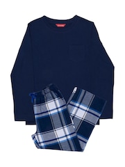 Cyberjammies Blue Minijammies Check Bottoms and Long Sleeve Slouch Top Pyjamas Set - Image 3 of 3