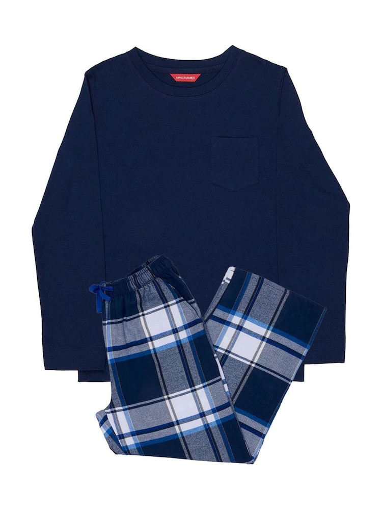 Cyberjammies Blue Minijammies Check Bottoms and Long Sleeve Slouch Top Pyjamas Set - Image 3 of 3 Cyberjammies Blue Minijammies Check Bottoms and Long Sleeve Slouch Top Pyjamas Set - Image 3 of 3